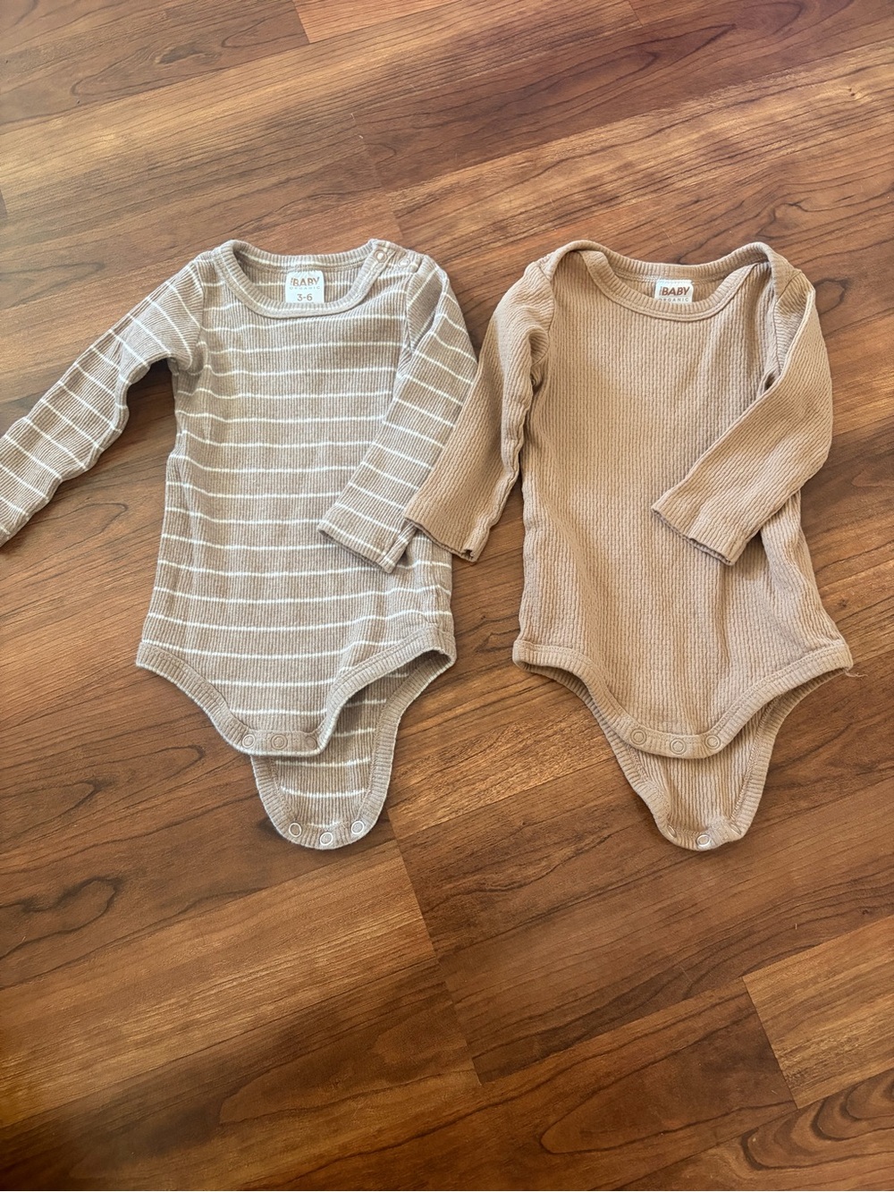 Set of two- Cotton On Baby Long Sleeve Bodysuits - Beige & Cream Stripe